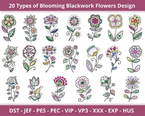 Blooming Blackwork Flowers Machine Embroidery Design