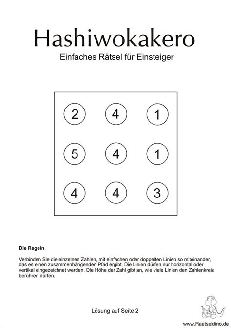 0%0% found this document useful, mark this document as useful. Hashiwokakero Rätsel für Einsteiger | Rätseldino.de