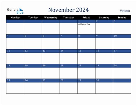 November 2024 Vatican Monthly Calendar With Holidays