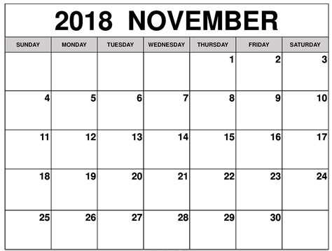 November 2018 Calendar Printable Templates Free Download