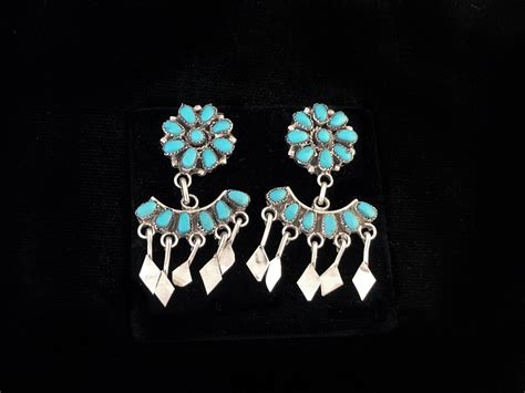 Zuni Made Chandelier Turquoise Earrings Sterling Silver And Etsy In