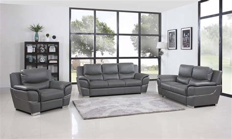 4572 Modern Living Room Set In Grey Leather By United