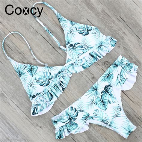 Coxcy Sexy Bikinis Women Swimsuit Push Up Swimwear Floral Brazilian