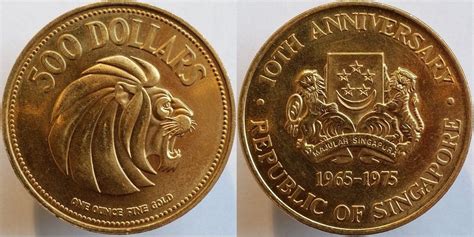 500 Dollars 1975 Singapore 1975 Singapore Scarce 1 Ounce Gold Brilliant Uncirculated World