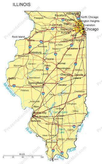 Illinois Powerpoint Map Counties Major Cities And Major Highways