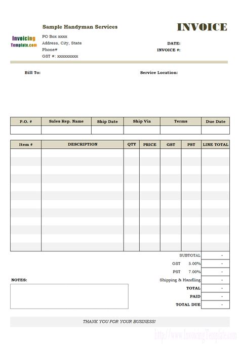 canadian invoice template  hst