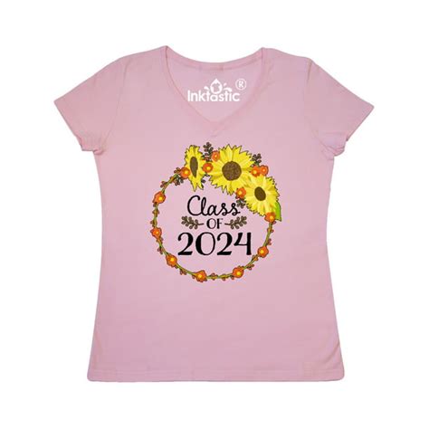Inktastic Class Of 2024 Sunflower Wreath Womens V Neck T Shirt