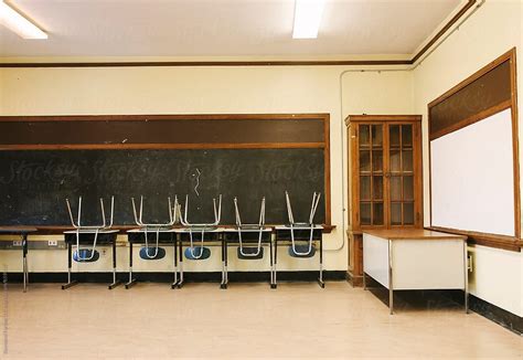 Empty School Classroom With Chalkboard By Raymond Forbes Photography