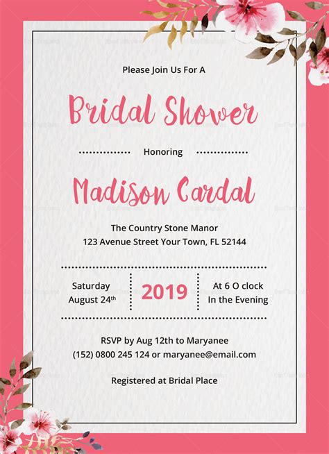 Bridal Shower Invitation Template Word