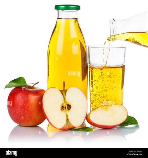 Apple Juice Pouring Apples Fruit Fruits Glass Bottle Square Isolated On