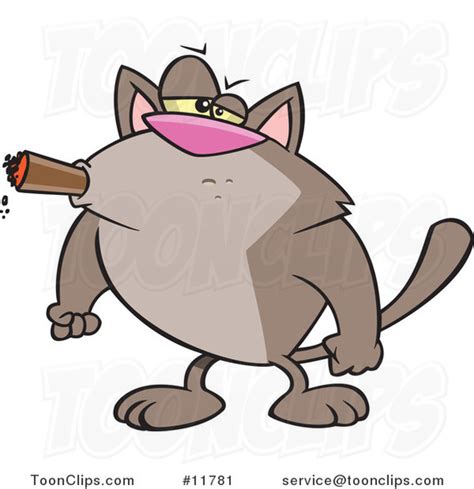 Cartoon Tough Cat Smoking A Cigar 11781 By Ron Leishman