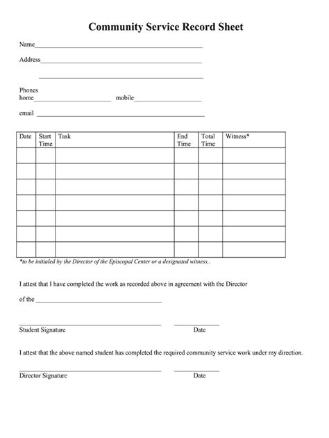 Cma Community Service Record Sheet Fill And Sign Printable Template