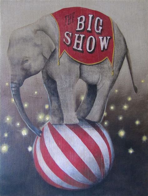 Vintage Circus Elephant Painting On Burlap By Lisa Golightly Vintage