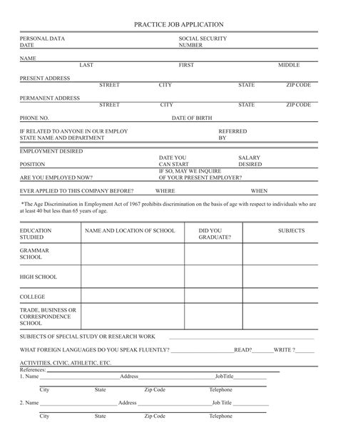 Blank Practice Job Application | Fill Out and Print PDFs
