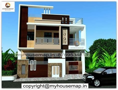 Double Floor Front Elevation Design With Boundary Wall