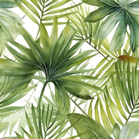 Square Seamless Pattern With Watercolor Tropical Leaves Watercolor