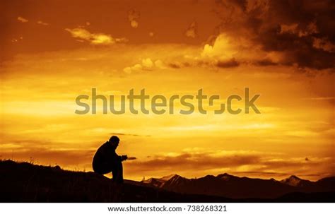 Moment Loneliness Man Sit On Peak Stock Photo 738268321 Shutterstock