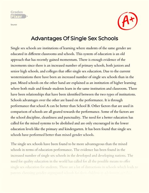 Advantages Of Single Sex Schools [essay Example] 1931 Words Gradesfixer