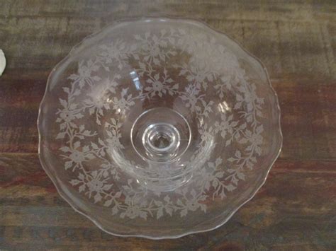 vintage compote candy dish etched floral design clear glass etsy