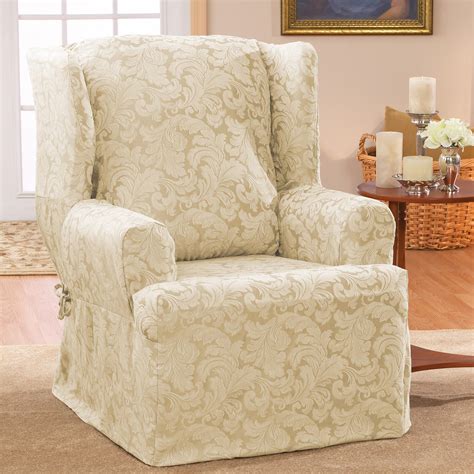 Shop for wing chair covers online at target. Sure Fit Scroll Classic Wing Chair T Cushion Skirted ...