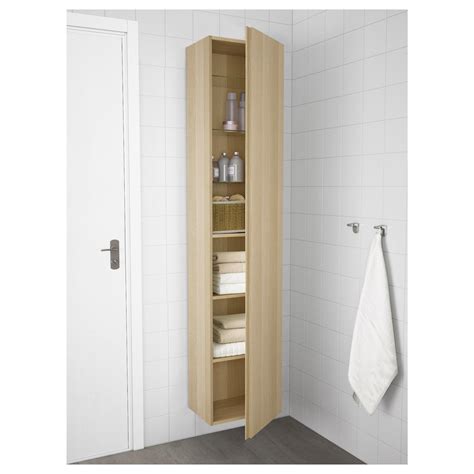 A tall storage unit can be the focal point of your bathroom due to their large but usually slender appearance which makes them stand out in a unique manner. GODMORGON High cabinet - white stained oak effect 15 3/4x12 5/8x75 5/8 " in 2020 (With images ...