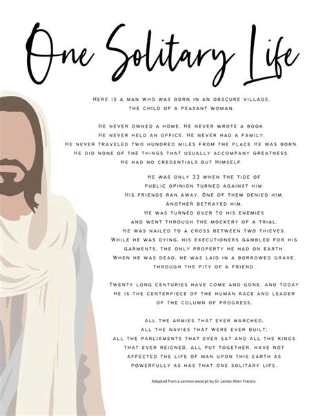 One Solitary Life Inspirational Wall Art Printable In 2022 Writing A