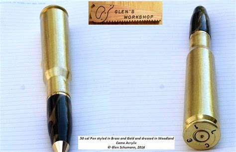 50 Cal Bullet Pen Brass Gold Woodland Camo Acrylic Etsy