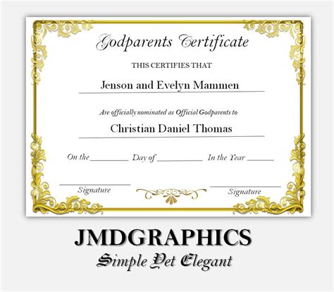 Printable Godparent Certificate Template