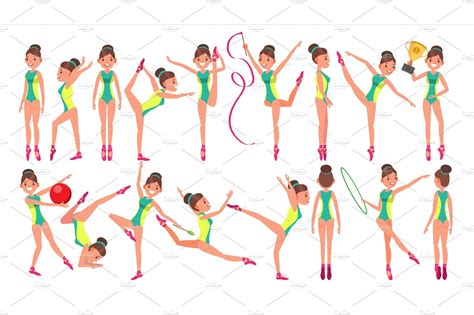gymnastics female player vector decorative illustrations ~ creative market