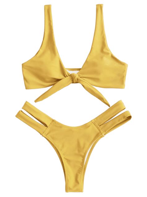Zaful Cutout Tie Front Bikini Set Sun Yellow S Bikini Set Thong Bikini Trendy Fashion
