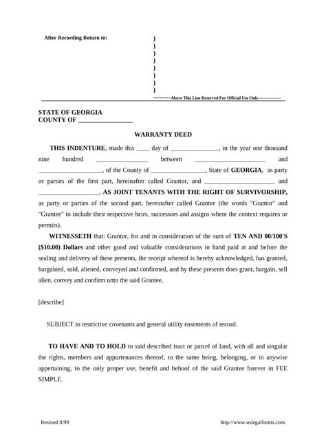 Warranty Deed Georgia Form Fill Out And Sign Printable Pdf Template