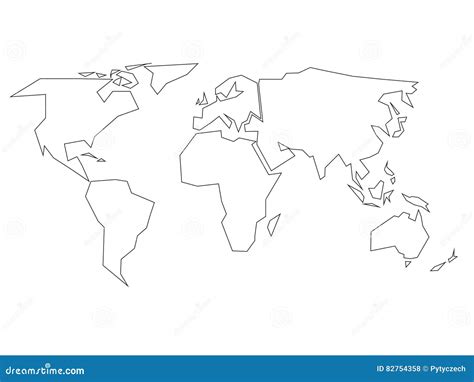 Simplified Black Outline Of World Map Divided To Six Continents Simple