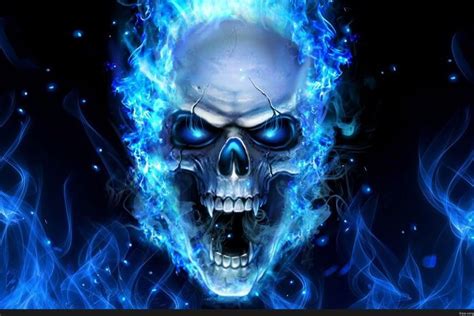 Skull On Blue Fire Skull On Skull Skulls