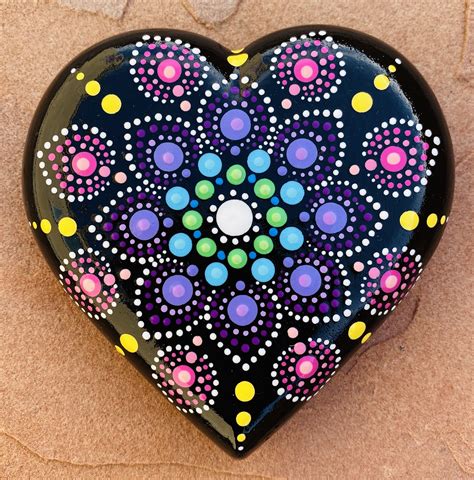 Painted Mandala Heart Dot Rock Mandala Rock Art Dot Art Painting