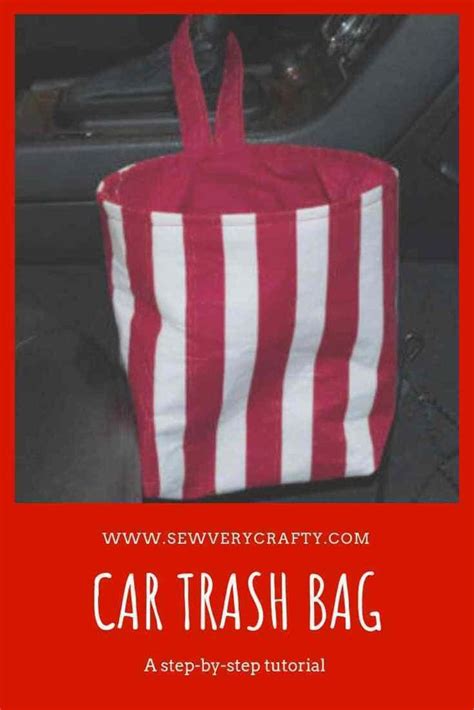 A Red And White Striped Bag With The Words Car Trash Bag Written In