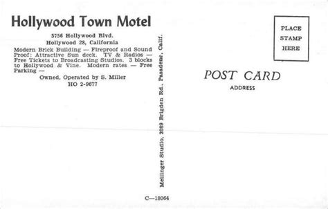 Hollywood California Birds Eye View Hollywood Town Motel Vintage Pc