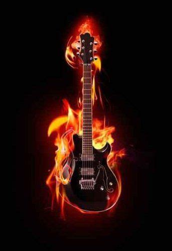Flaming Guitar Wall Decal 18 Inches H X 12 Inches W Peel And Stick