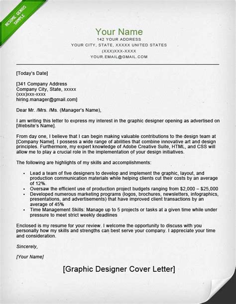 (get more cover letter tips and advice). Graphic Designer Cover Letter Samples | Resume Genius
