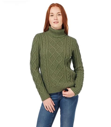 Womens Lambswool Chunky Cable Polo Neck Jumper Polo Neck Women Polo