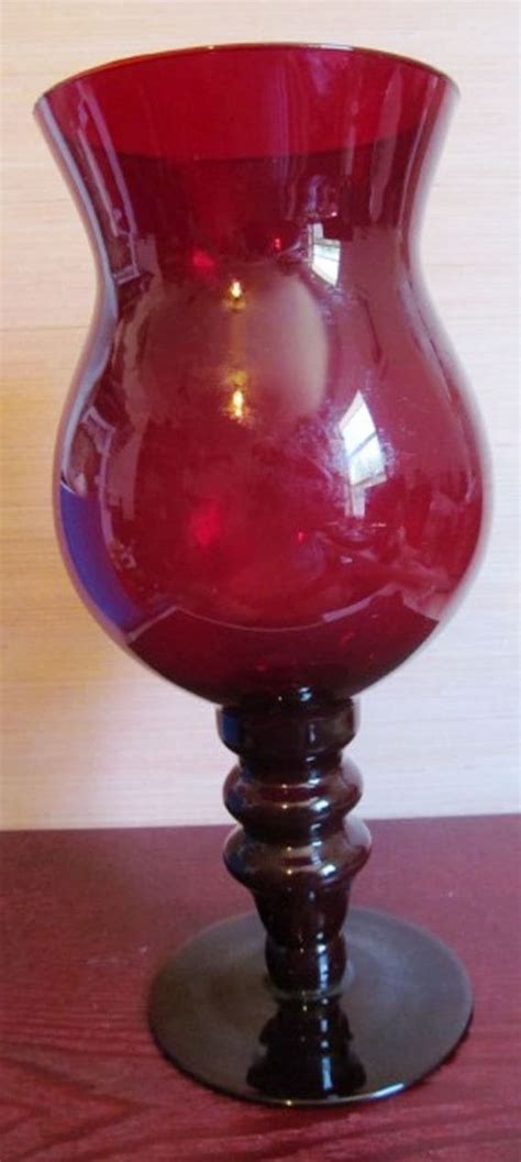 Blackfridaysale Vintage Deep Red Glass Pedestal Vase