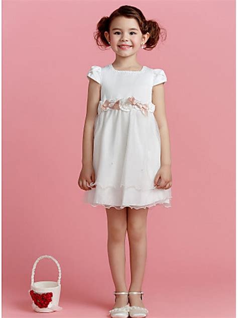 Come scegliere gli abiti da cerimonia giusti per i nostri bambini? Abito da Cerimonia Bambina corto semplice di raso e organza con fiori colorati in vita