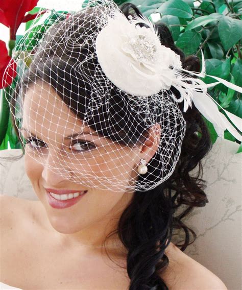 Exquisite Flower Bridal Hat And Birdcage Veil Blusher Clip