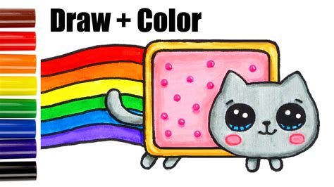 Cute art unicorn merchandise unicorn drawing unicorn wallpaper cute cute drawings cute kawaii drawings pusheen cute cute stickers cute animal drawings kawaii. How to Draw + Color Nyan Cat step by step Easy and Cute - YouTube