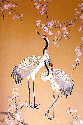 Large Standing Cranes Stencil Henny Donovan Motif Japanese Art
