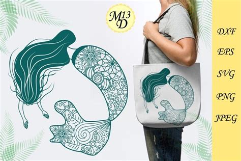Silhouette Of A Mermaid Tail With Zentangle Flower 1035815 Svgs