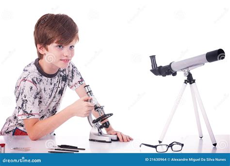 Happy Boy Studying Science Stock Photo Image Of White 21630964