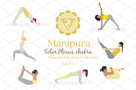 Manipura Chakra Yoga Postures Illustrations ~ Creative Market