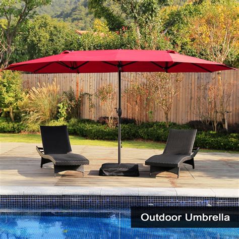 15 Ft Market Outdoor Umbrella Double Sided Aluminum Table Patio