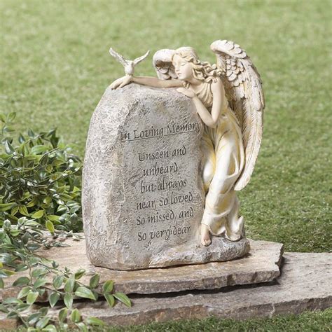 In Loving Memory Angel Garden Stone Resin Memorial Statue 8 ½ Wide X