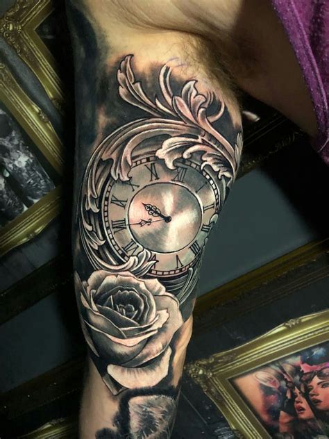 Pin By Ccarnell On Tattoo Clock And Rose Tattoo Half Sleeve Tattoos